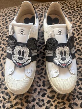 Disney White Sneakers with Black & Silver Rhinestone Mickey